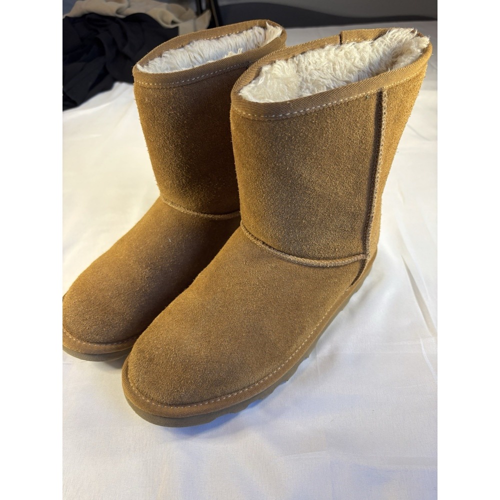 Time & Tru Sherpa Lined Faux Leather Boots Women's 10 Mid Calf Tan Comfy Cozy